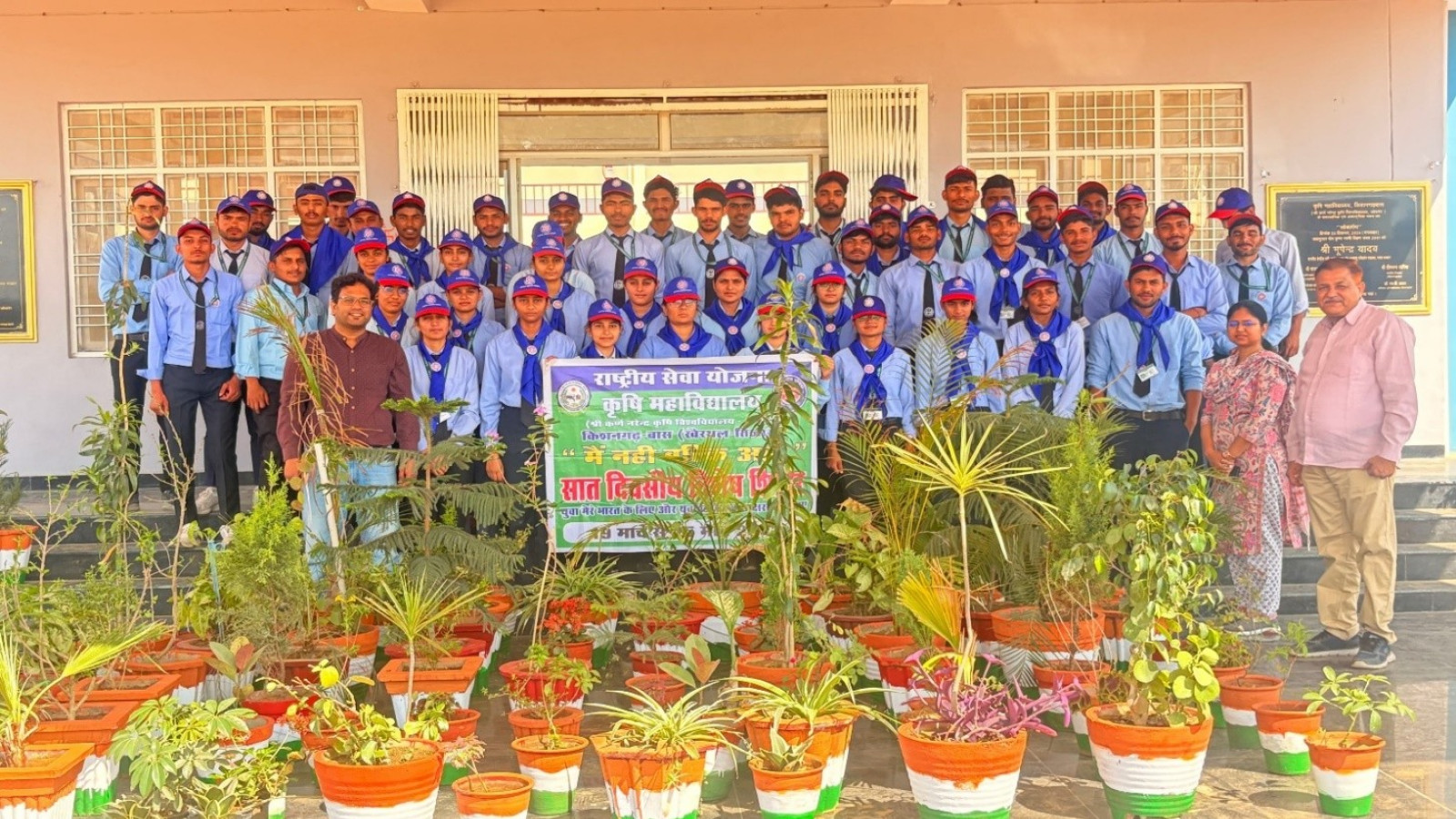 Creative activities as painting pots in the colours of the National Flag Under NSS Programme